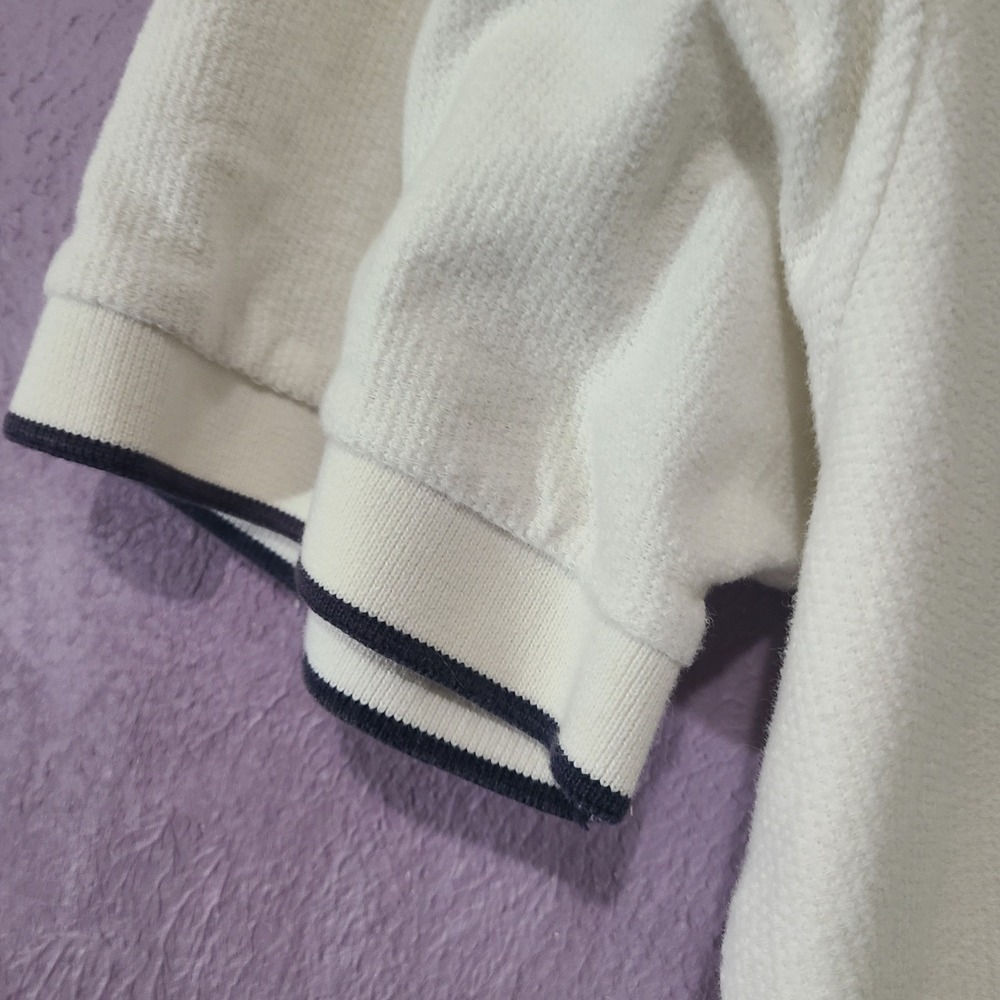 Chaps Golf Polo Shirt Mens XL Cream Navy Trim Short Sleeve Cotton Textured - Picture 5 of 6